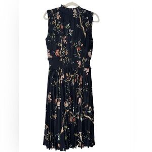 Nanette Lepore Black Pleated Midi Dress Mock Neck Sleeveless